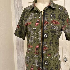 Nooworks Black Swan Evil Eye Camo Indie Sleaze Zip Front Jumpsuit Size L-XL